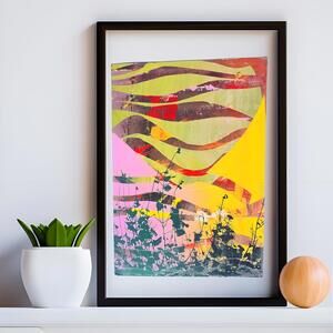 The 'Pinga' Handmade Floral/Abstract Monoprint Poster. 13 x 19" Multi-Color